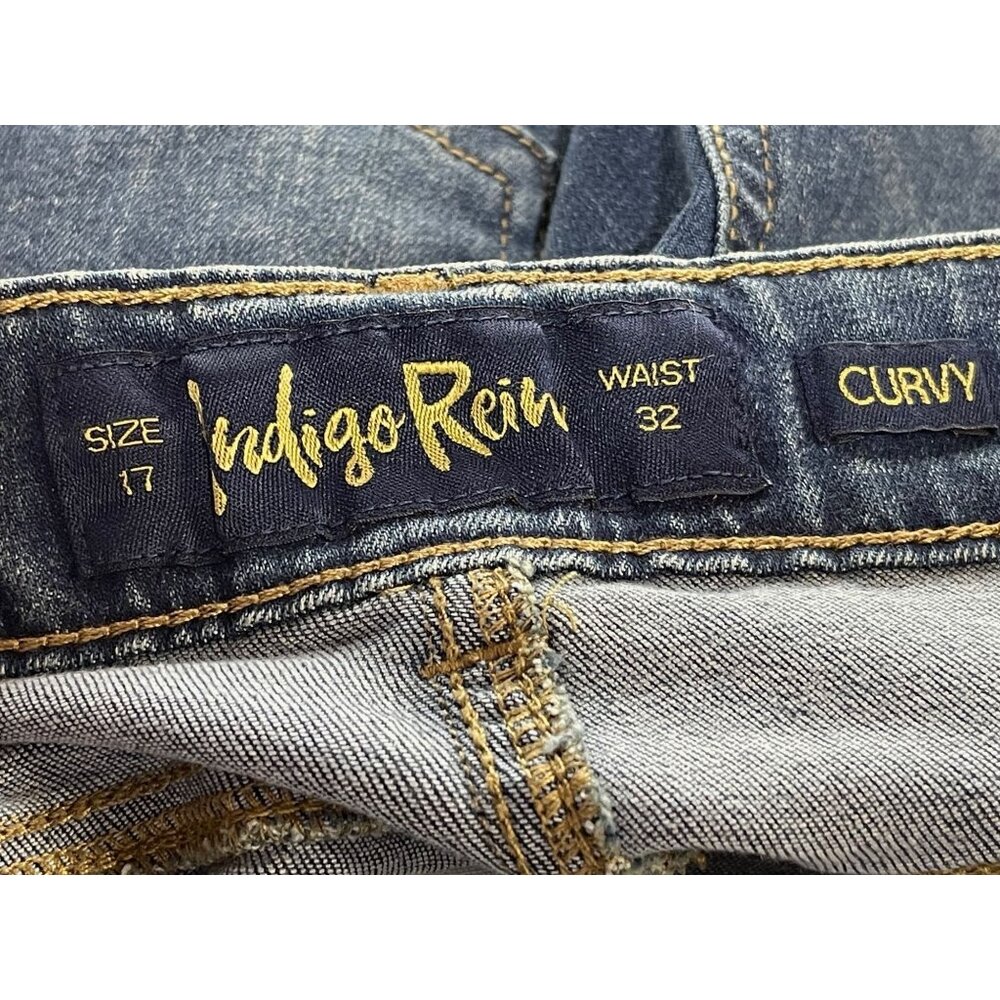 Indigo Rein Womens Curvy Fit High Rise Crop Jeans Distressed Denim Size 17 - Picture 6 of 9